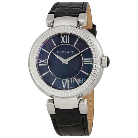 versace leda|Women's Leda Leather Black Mother of Pearl Dial Watch.